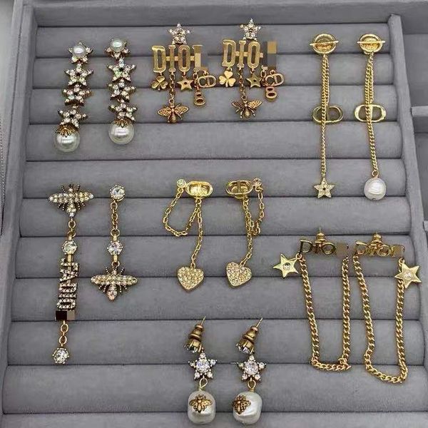 

75% off outlet online 925 silver needle bee star high version brass letter pearl earrings