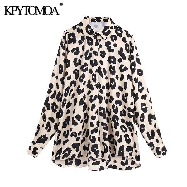 KPytomoa Mulheres Moda Leopard Imprimir Blusas Solta Vintage Manga Longa Button-Up Padrão Animal Padrão Feminino Camisas Chique Tops 210225