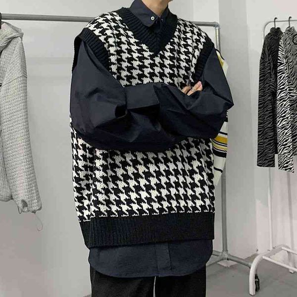 

men's sweaters vest v-neck fashion harajuku personality korean clothes casual loose retro pullover men knitting mdsb, White;black