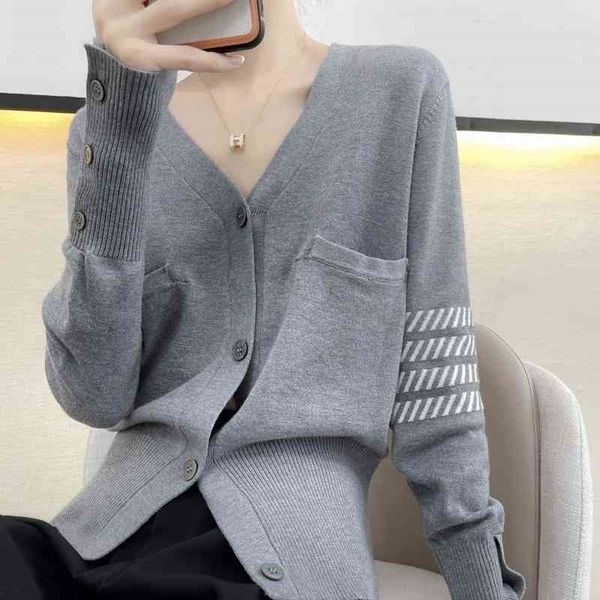 

knitted cardigan women's thin spring and autumn 2021 new versatile long sleeved sweater jacket short style with korean fashion, Black