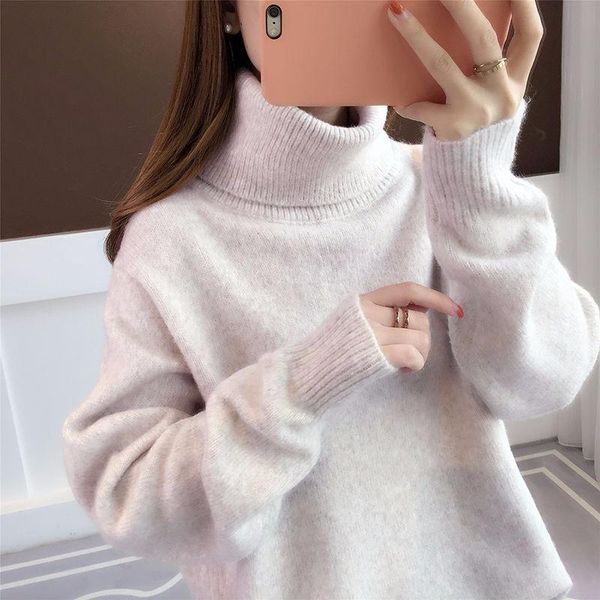 

women's sweaters 2021 autumn and winter sets of korean style loose lazy solid color turtleneck bottoming sweater tide, White;black