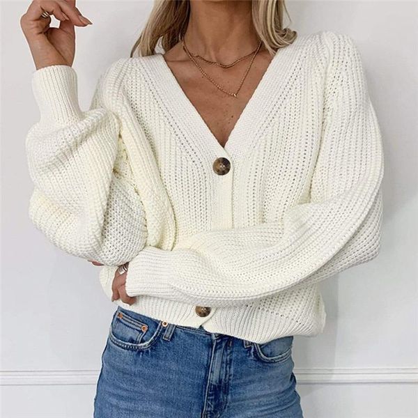 

women's knits & tees women fashion oversized v-neck button solid knitwear outwear cardigans autumn casual batwing sleeve knitted sweate, White
