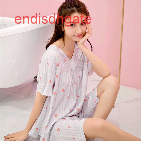 

zixian women's watermelon fresh summer short sleeve pajamas cotton silk home clothes, Black;white
