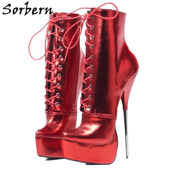 

sorbern red metallic matt ankle boots women metal high heel ballet style pointed toe booties for transfer guys lace up shoes, Black