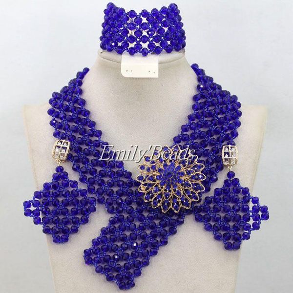 

earrings & necklace charming crystal beads jewelry sets royal blue african nigerian wedding bridal set aij725, Silver