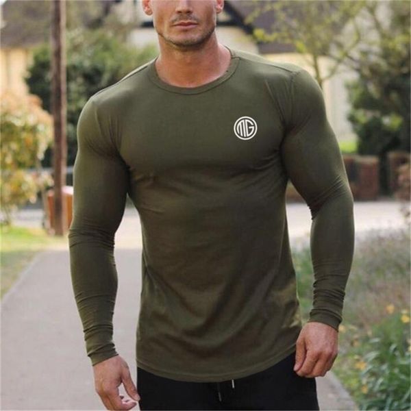 

muscleguys brand fashion clothes solid color long sleeve slim fit t shirt men cotton casual t-shirt streetwear gyms tshirts 210716, White;black