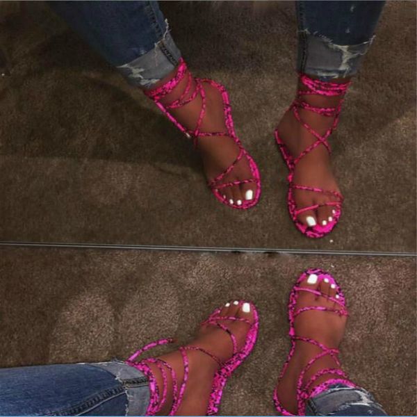 

summer 2021 flat-soled sandals for women with leopard-print snake shoes women gladiator ankle strap sandals, Black