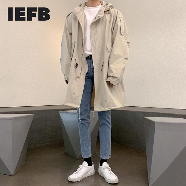 

men's jackets iefb hooded loose big size clothes mid length korean fashion cool casual autumn work coat drawstring jacket 9y4517, Black;brown