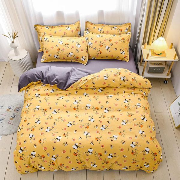 

bedding sets yellow cute little floral king  full single family size ab side duvet cover + flat sheet pillowcase