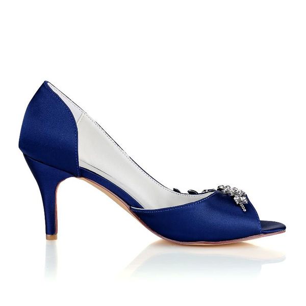 

dress shoes peep toe rhinestone high heel satin royal blue wedding 8cm, Black