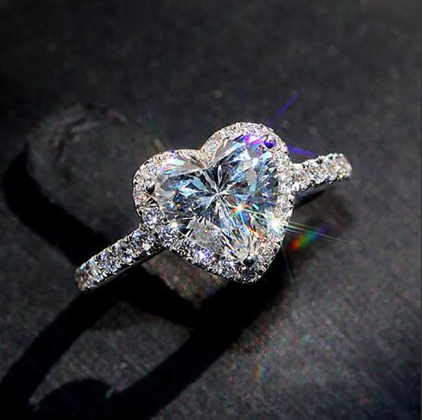 

women's iced out heart diamond ring square diamond ring micro pave mossinaante 925 silver hip hop adjustable ring, Golden;silver