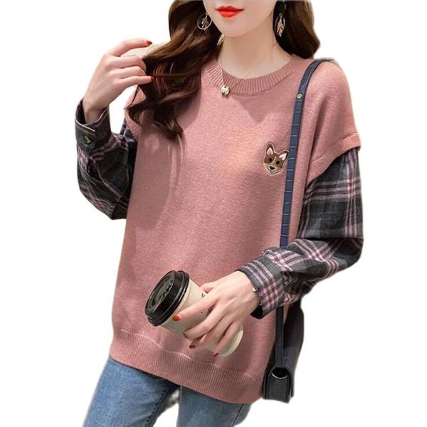 

women's sweaters .y.fantasy 2021 sweater ladies autumn and winter lazy wind faketwo-piece tide cheongsam wedding jacket, White;black