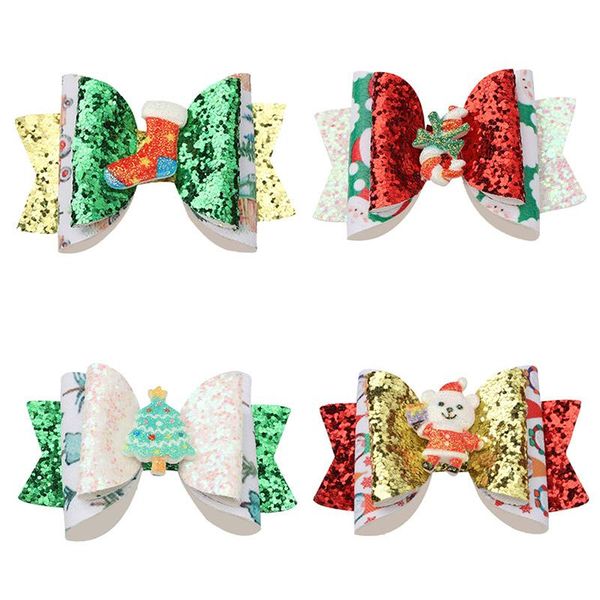 

natal christmas hair clip christmas tree santa socks hair band baby barrettes hairpins headwear girl accessories, Slivery;white