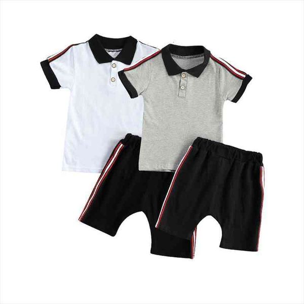 

0-5y summer kids boys clothes sets striped patchwork short sleeve turn down collar t shirts shorts 2pcs, White