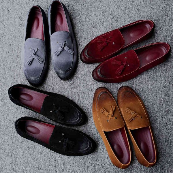 

dress shoes more suede leather men casual tassel slip on loafers moccasins soft breathable men's drivings 6tbs, Black