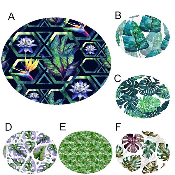

carpets 2021 products tropical plant leaves pattern round flannel bathroom kitchen carpet 60cm family home accessories
