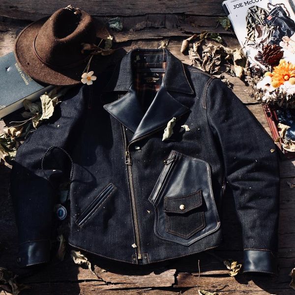 

men's leather & faux red ear tannin cowboy suspension motorcycle jacket, Black