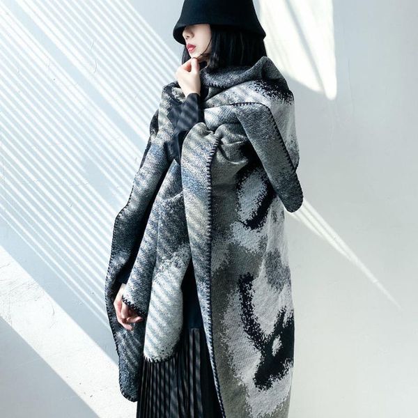 

scarves 140*140cm pashmina shawl for women 2021 autumn winter tie dye thick warm scarf street poncho female, Blue;gray