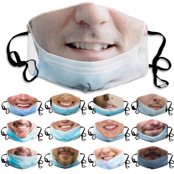 Máscara facial Impressão adulta Pendurar orelhas de algodão Máscaras engraçadas homens mulheres mulheres à prova de poeira e anti-haze facemas laváveis