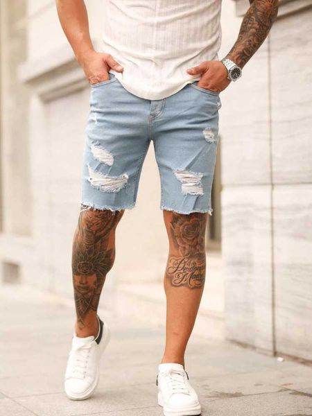 

men's jeans men summer shorts plus size vintage ripped turn up cuff fifth pants denim outdoor beach, Blue