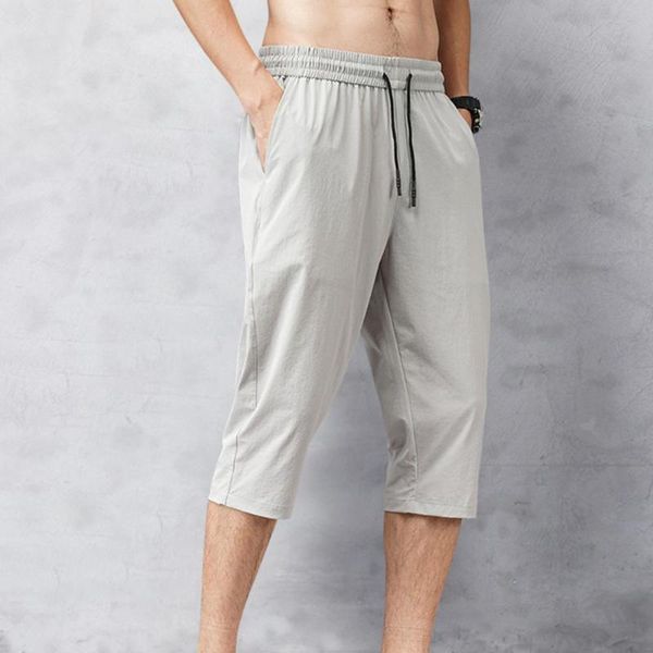 

men's pants shorts summer breeches 2021 thin nylon 3/4 length trousers male bermuda board quick drying beach black long