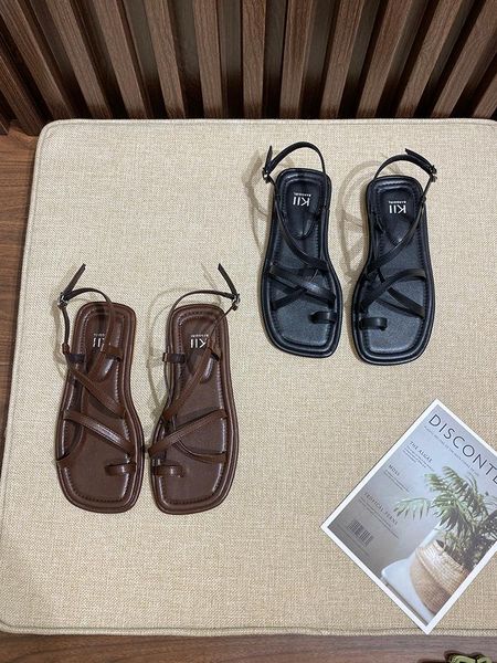

sandals low woman leather shoes lady 2021 flip flops platform shallow mouth all-match cross buckle strap summer heels suit femal, Black