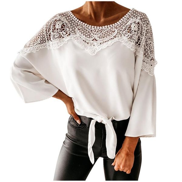 

women's t-shirt t-shirts women solid long sleeve lace hollow out bandage casual shirts for girls tshirts 2021 summer manga corta, White