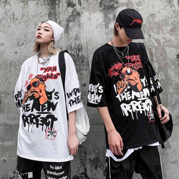 

t shirt street west hip hop singer head print half sleeve men's, White;black