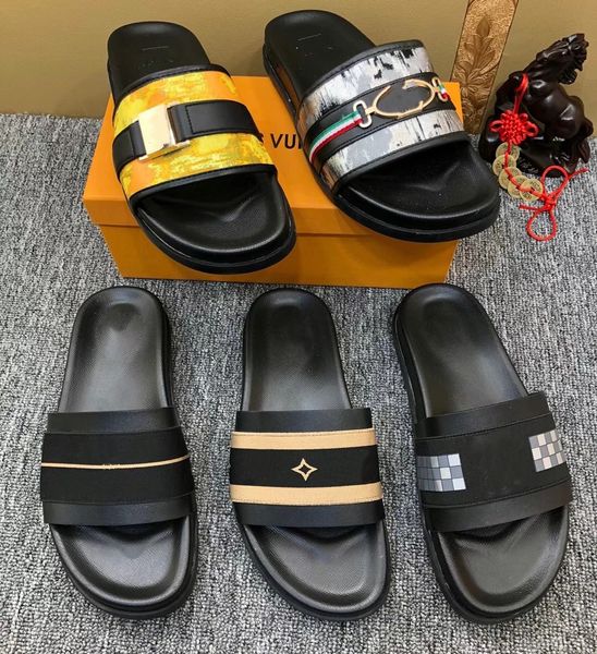 

men's slippers 2021 summer fashion designer leather woven flower toe flat heel comfortable beach flip flop size 38-45, Black