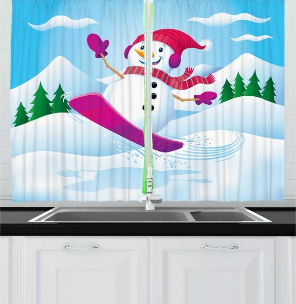 

curtain & drapes snowboard kitchen curtains smiling snowman in the air colorful graphic interpretation earmuffs gloves for cafe decor