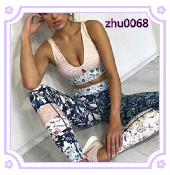 

zc-23 women floral print fitness yoga set gym sports running tracksuit jogging dance sport suit workout clothing bra & pants set, White;red