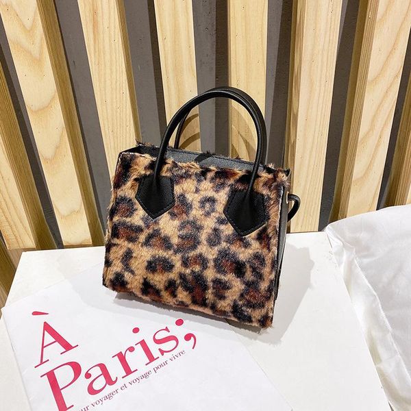 

duffel bags fashion plush small bag 2021 simple female shoulder messenger handbag casual leopard print square