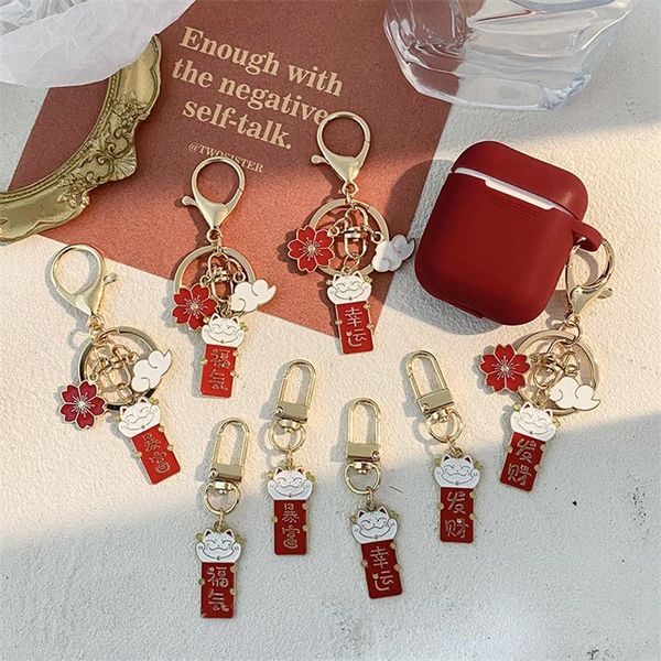 

charms korean version of creative fortune lucky cat keychain female cute car key pendant bag ornaments ins gift jewelry for woman 2021, Bronze;silver