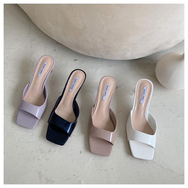 

slippers brand high heels women slip on slide elegant mule shoes sandal leisure slipper big size 35-41 sandalias mujer, Black
