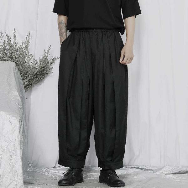 

men's pants spring and autumn leisure suit wide leg trousers japan retro fold design large, Black