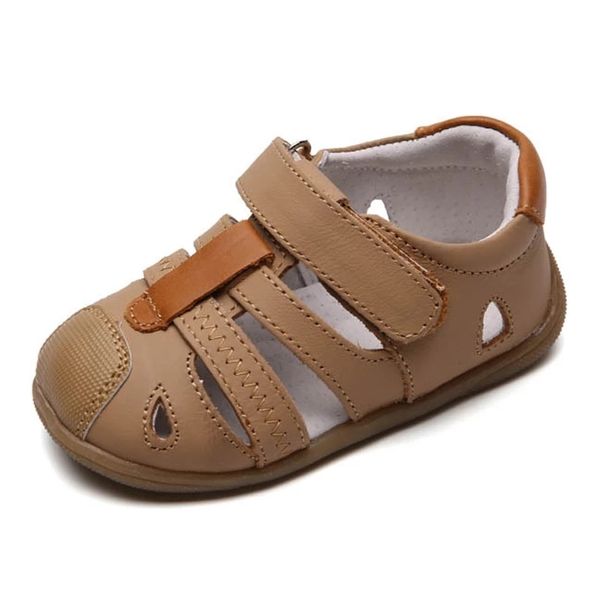 Verão Crianças de Alta Qualidade Genuine Leather Fechado Toe Toe Boy Beach Shoes para Recém-nascido 210315