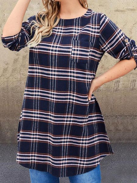 

plus size t-shirt 2021 summer women casual cotton pullover long sleeve round neck loose shirt medi length plaid 5xl, Black
