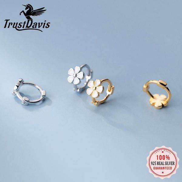 

hoop & huggie trustdavis minimalist 925 sterling silver fashion gothic white flower earrings for women wedding party fine jewelry da2534, Golden;silver