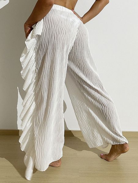 

ruffle hem decor cover up pants b4pq#, White;black