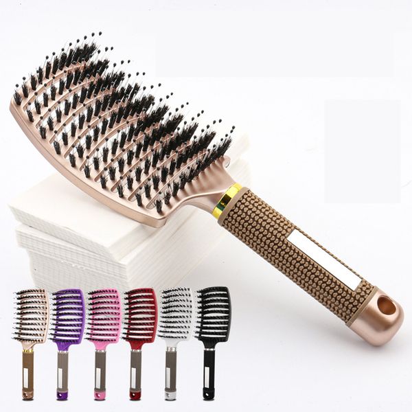 

vÃ´saidi curved vented hair brush combs detangling brush styling hair scalp massage tool reducing hair breakage curved fast blow drying brush, Silver