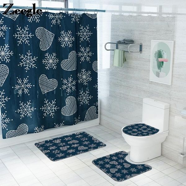 

bath mats christmas snowflake printed bathroom carpet and waterproof shower curtain set mat toilet floor