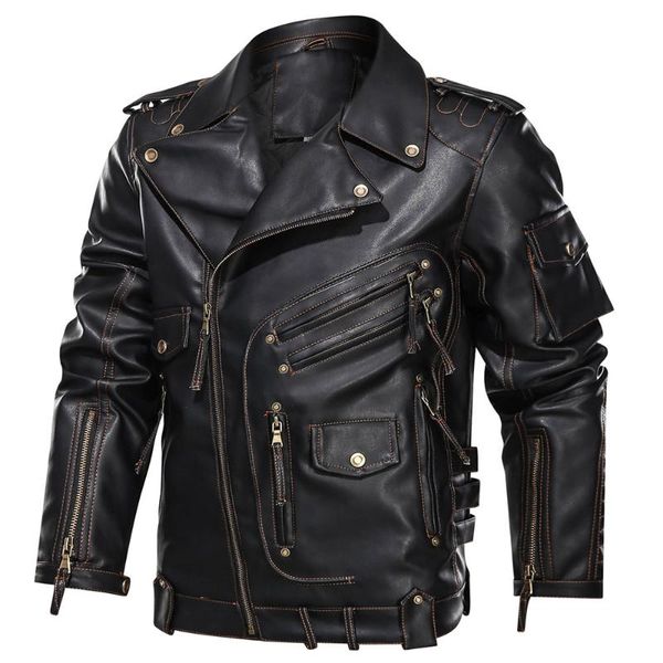 

men's fur & faux winter mens leather jacket men fashion motorcycle pu, Black