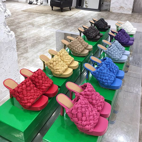 La migliore qualità SANDALI DA TAVOLO Sandali con punta quadrata Sandali da donna con plateau sandalo intrecciato tacchi alti fashion designer di lusso diapositive pantofole estive