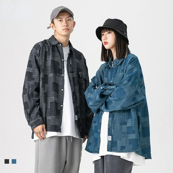 

men's jackets street fashion wear 2021 autumn and winter long-sleeved shirt loose tide brand couple jacket denim, Black;brown