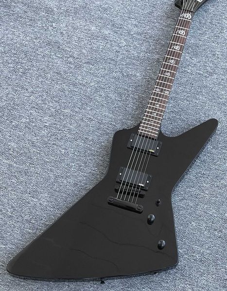 Lenda do rock Metálico James Hetfield Gloss Black Explorer Guitarra elétrica Naja Snake Inlay, China Active EMG Pickups 9V Battery Box