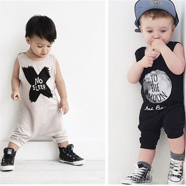 Baby Boys Roupas Verão Sem Mangas Letra Imprimir Vest Colete Jumpsuit Infantil Menino Casual Romper Roupas 210816