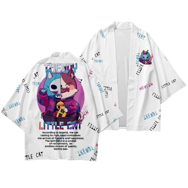 

ethnic clothing men samurai japanese white cat print kimono and pant set traditional vintage anime beach shirts haori yukata, Red