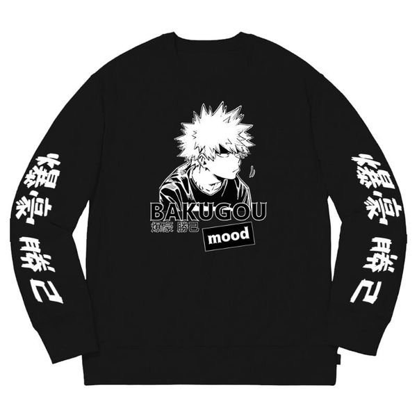 

men's hoodies & sweatshirts my hero academia bakugo sweatshirt men women 100% cotton harajuku hip hop japan anime pullover, Black
