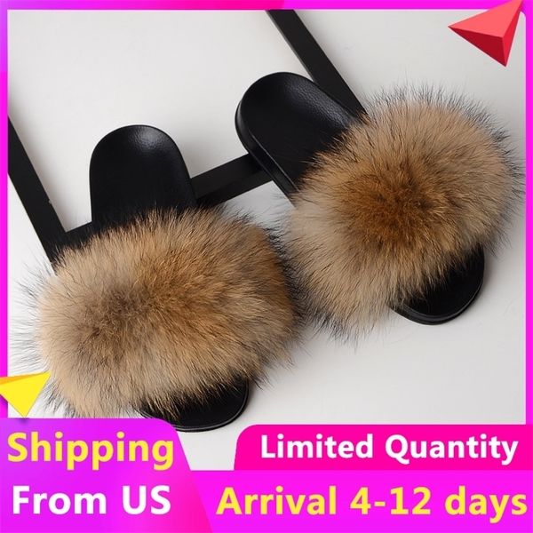 

fur slides women furry slippers house woman shoes mules home fluffy summer sandals ladies plush flip flops luxury wholesale 210310, Black