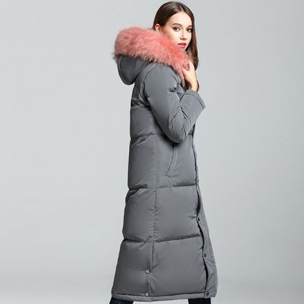 

women grey/black/armygreen new winter jacket big real raccoon fur hooded thick white duck down jackets long parka female coat
